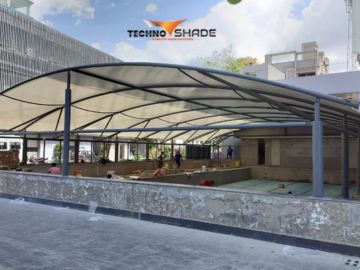 Swimming Pool Cover with Tensile Fabric at the Newtown School